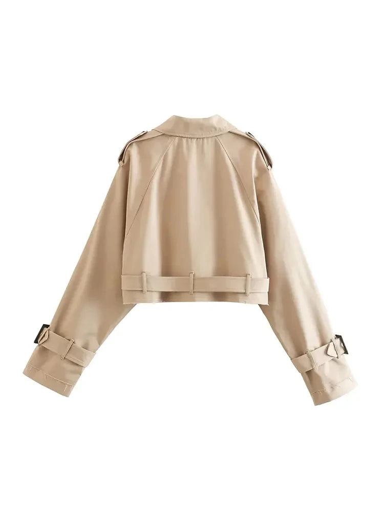 Belted Cropped Trench Spring Jacket Women