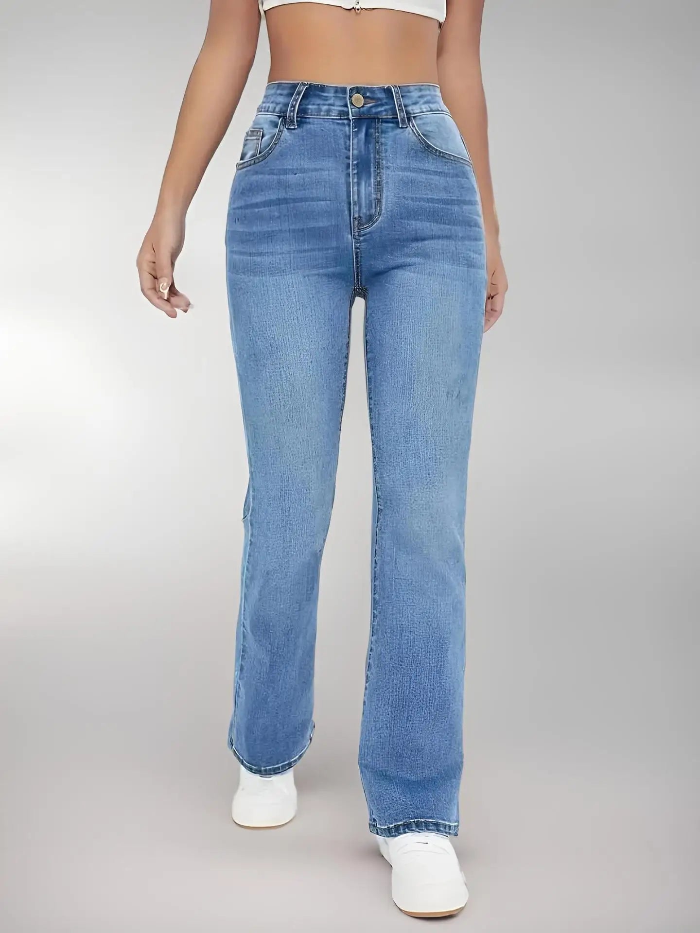 Casual versatile high waist washed Denim trousers