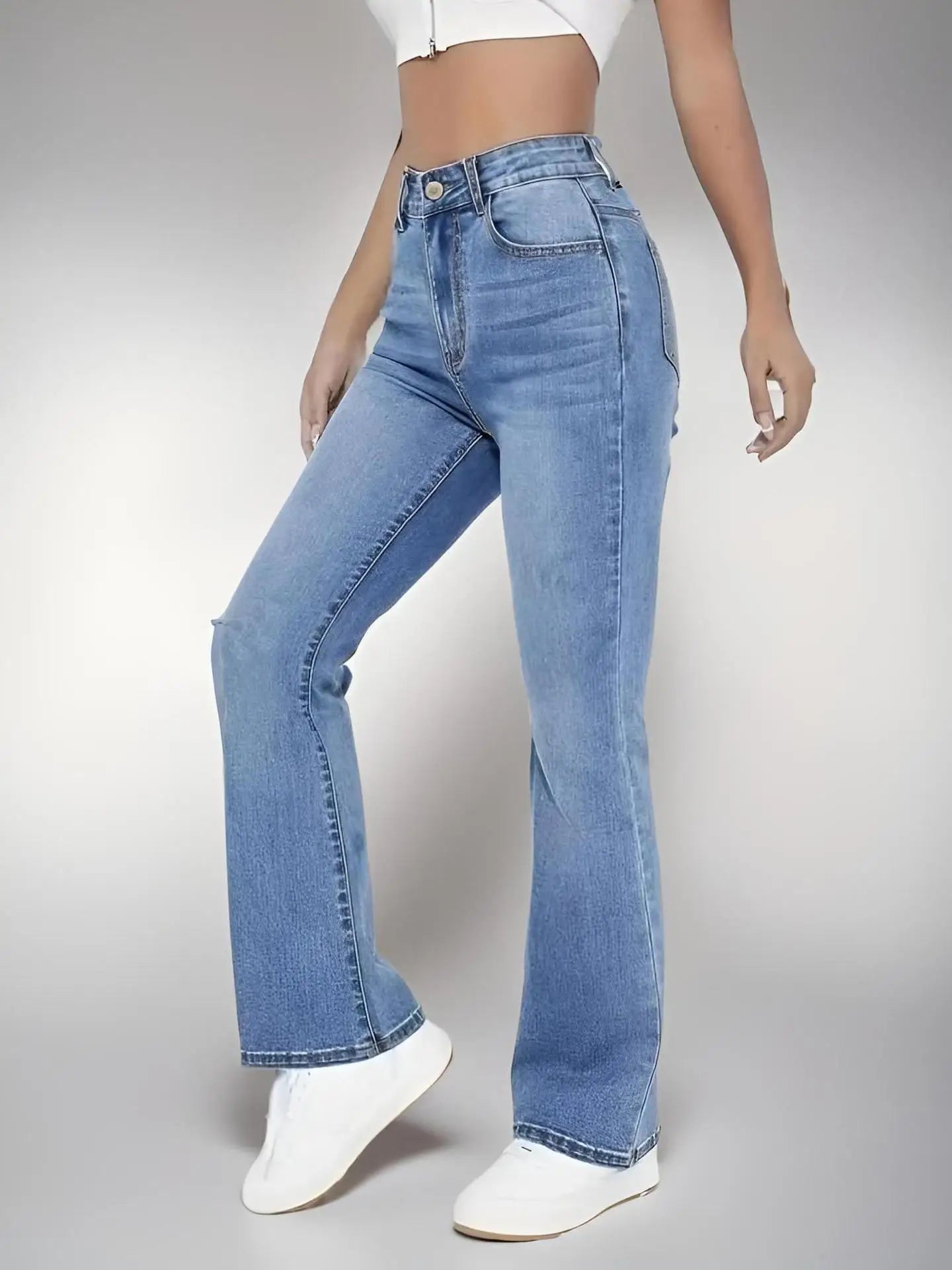 Casual versatile high waist washed Denim trousers
