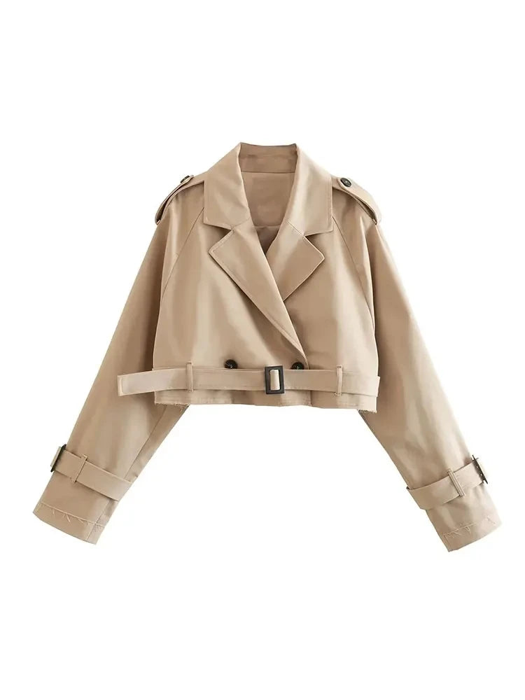 Belted Cropped Trench Spring Jacket Women