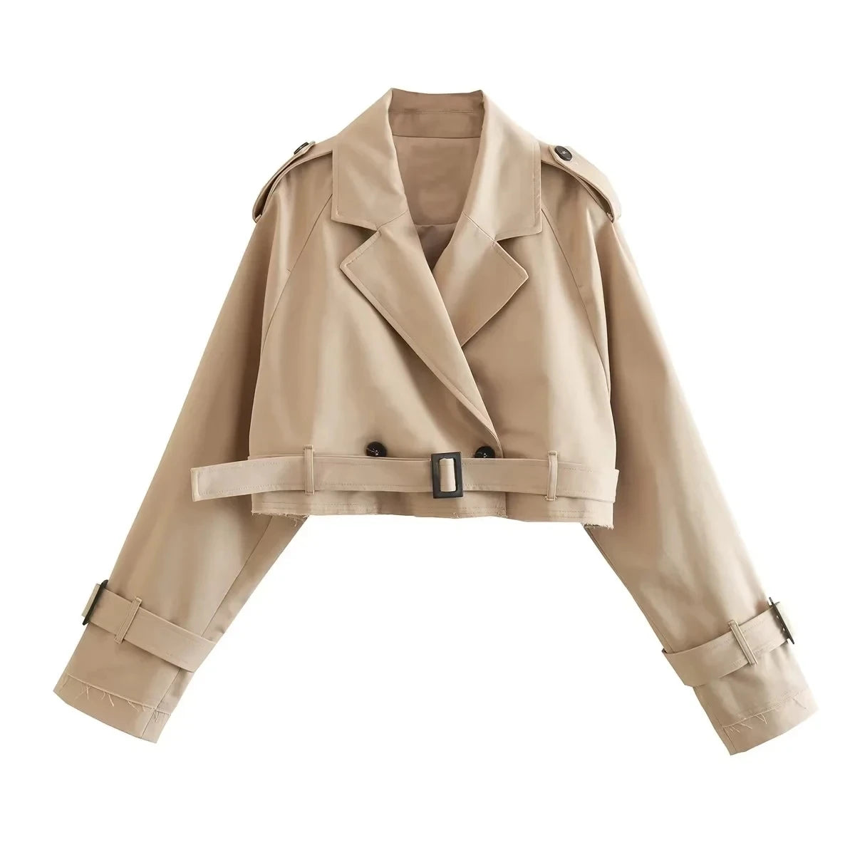 Belted Cropped Trench Spring Jacket Women