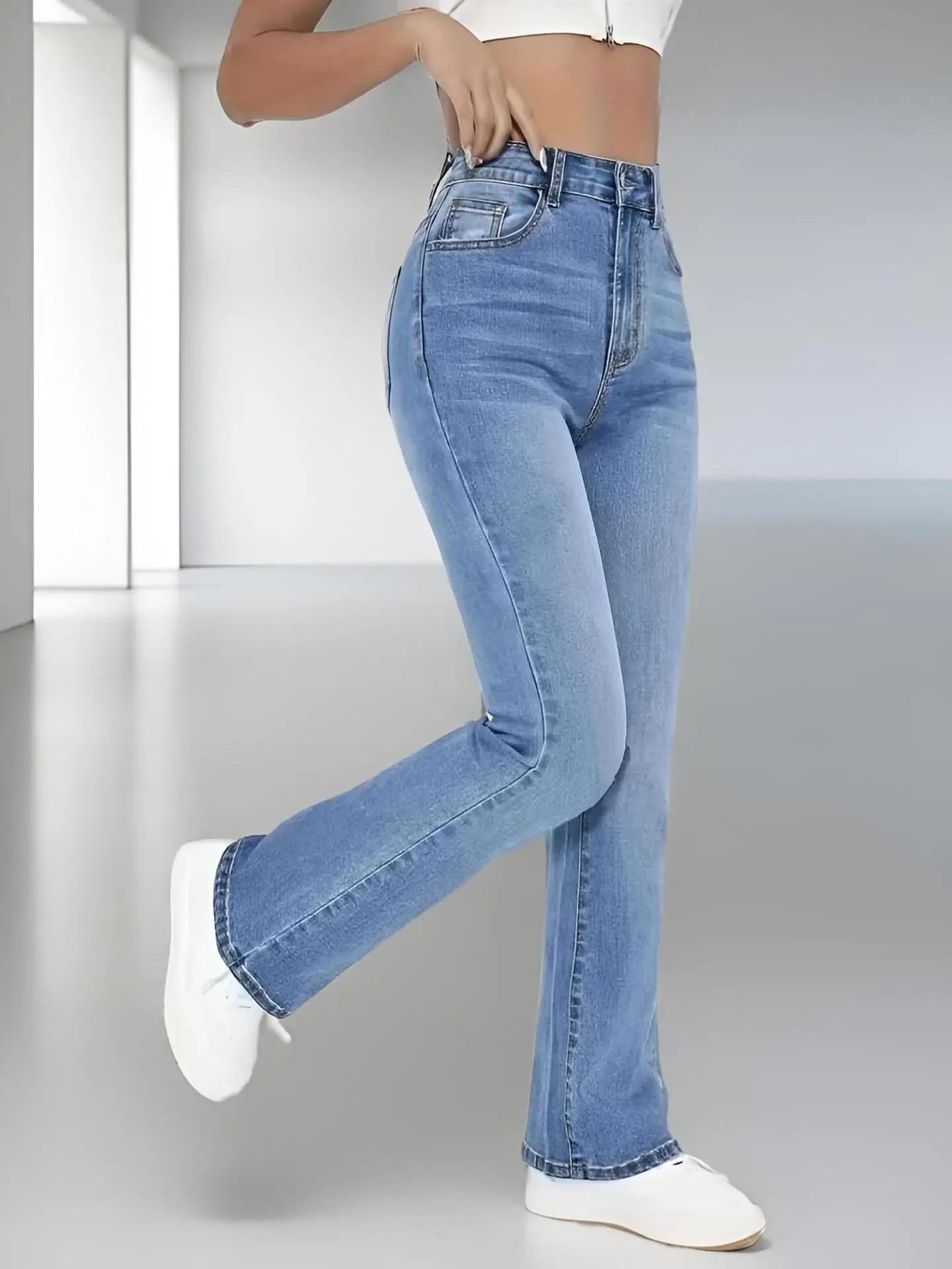 Casual versatile high waist washed Denim trousers