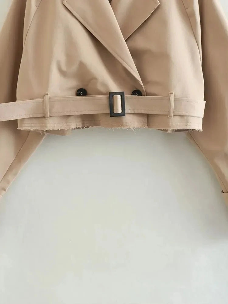 Belted Cropped Trench Spring Jacket Women